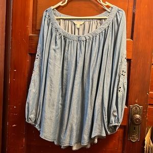 Lauren Conrad Denim Peasant Top Eyelet Sleeves